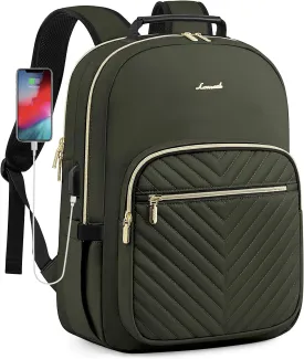 LOVEVOOK Laptop Backpack for Women, Travel Computer Work Bags with 17-inch Laptop Compartment, College School Student Bag Teen Backpacks For Girls, Outdoor Carry On Backpack Purse, Army Green