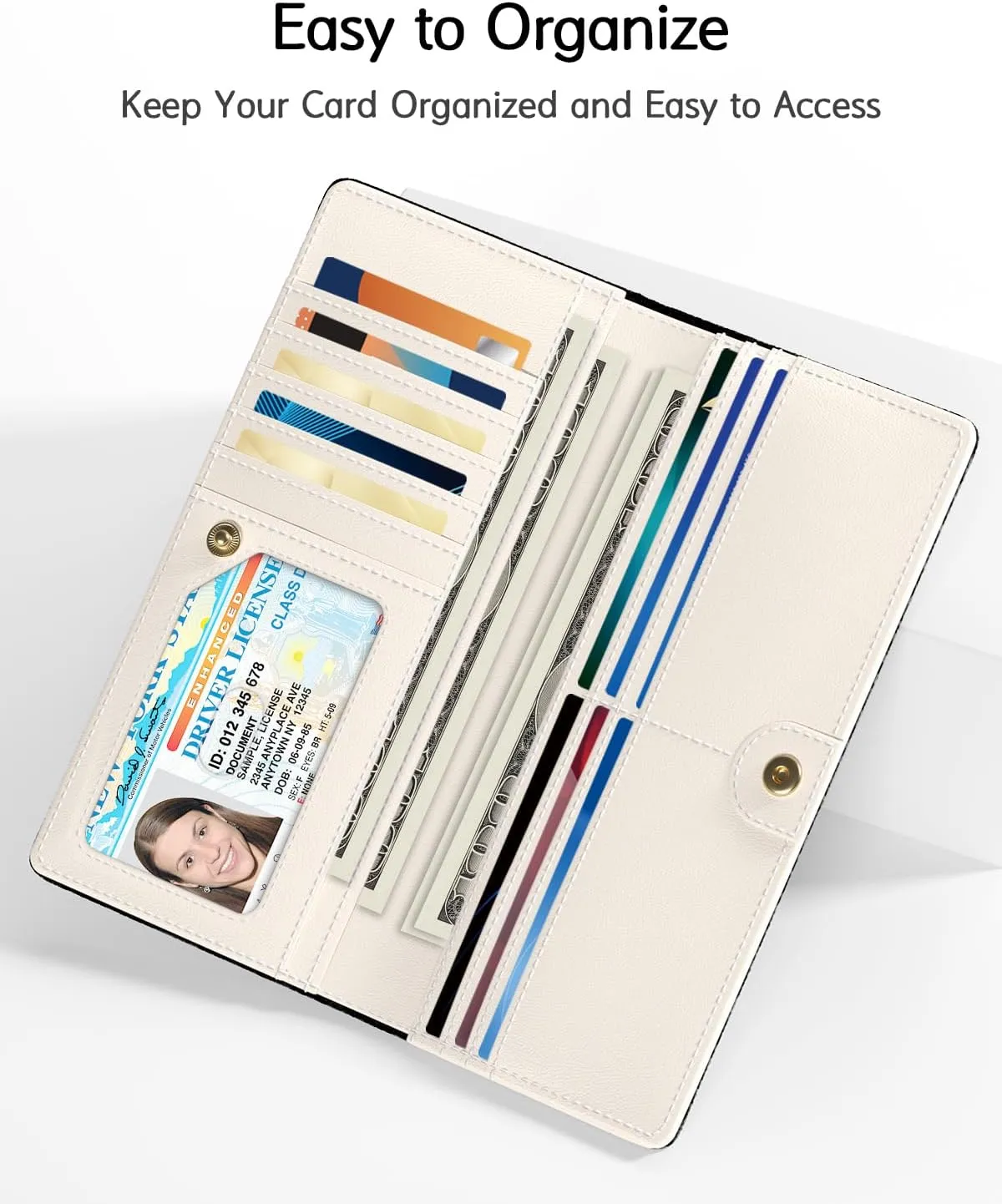 Nipichsha Womens Wallet, RFID Slim Wallets for Women, Thin Ladies Credit Card Holder Purse, Cute Leather Bifold Clutch Billfold with 11 Card Slots & ID Window, Black