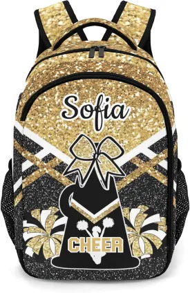 Personalized Cheerleaders Cheer Backpack with Name Gold Custom Cheerleading Laptop Backpack Travel Backpack for Women Men