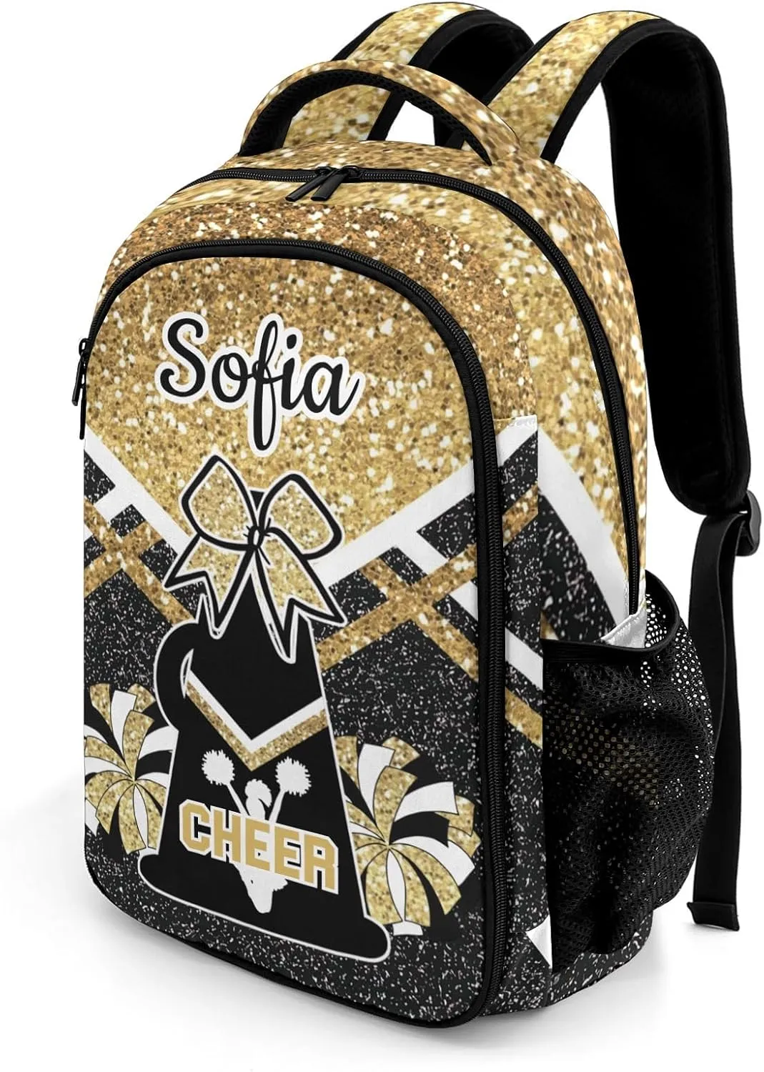Personalized Cheerleaders Cheer Backpack with Name Gold Custom Cheerleading Laptop Backpack Travel Backpack for Women Men