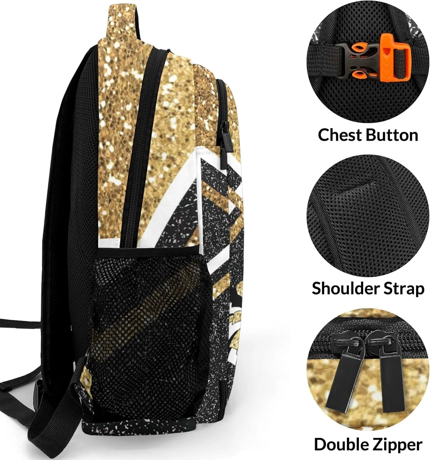 Personalized Cheerleaders Cheer Backpack with Name Gold Custom Cheerleading Laptop Backpack Travel Backpack for Women Men