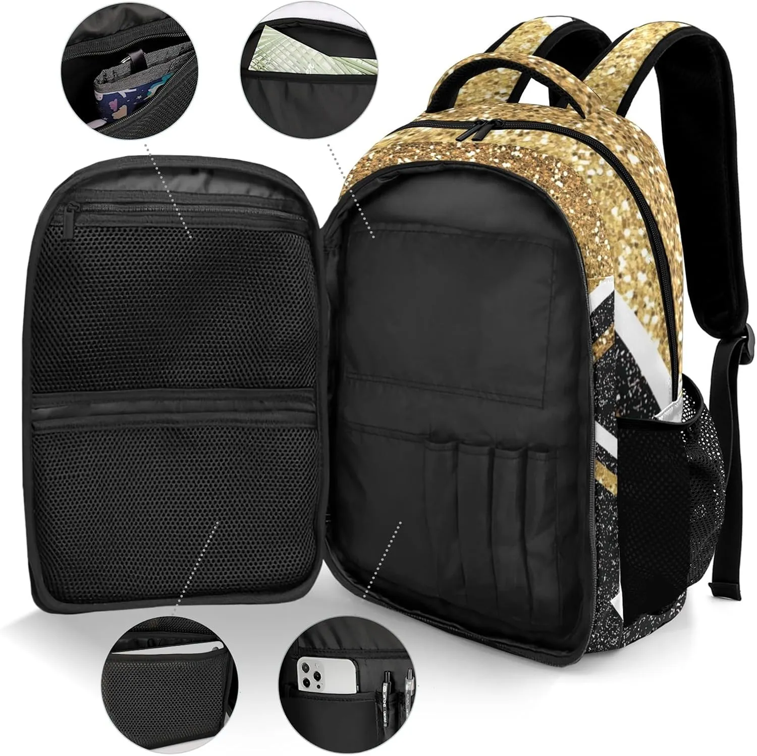Personalized Cheerleaders Cheer Backpack with Name Gold Custom Cheerleading Laptop Backpack Travel Backpack for Women Men
