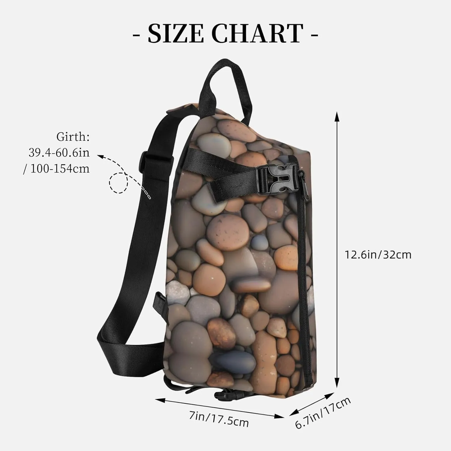 Polyester Fiber Waterproof Waist Bag -Backpack 4 Pocket Compartments Ideal for Outdoor Activities Pebbles in the beach