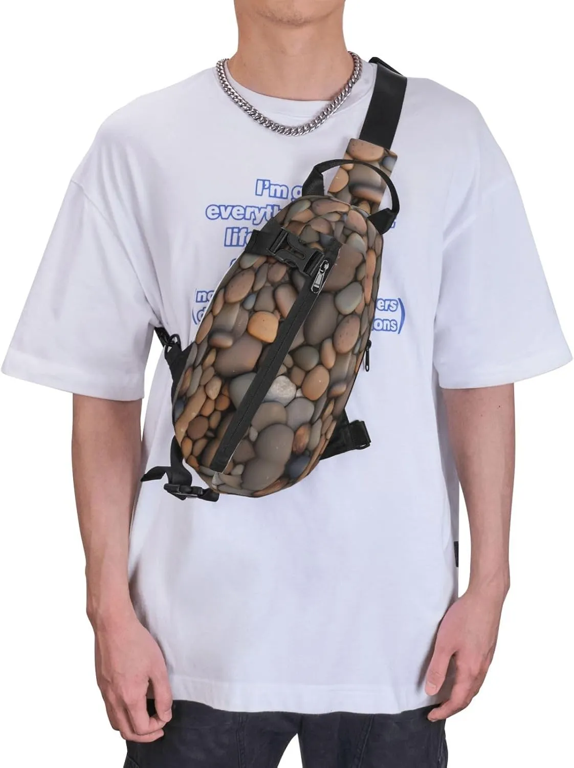 Polyester Fiber Waterproof Waist Bag -Backpack 4 Pocket Compartments Ideal for Outdoor Activities Pebbles in the beach