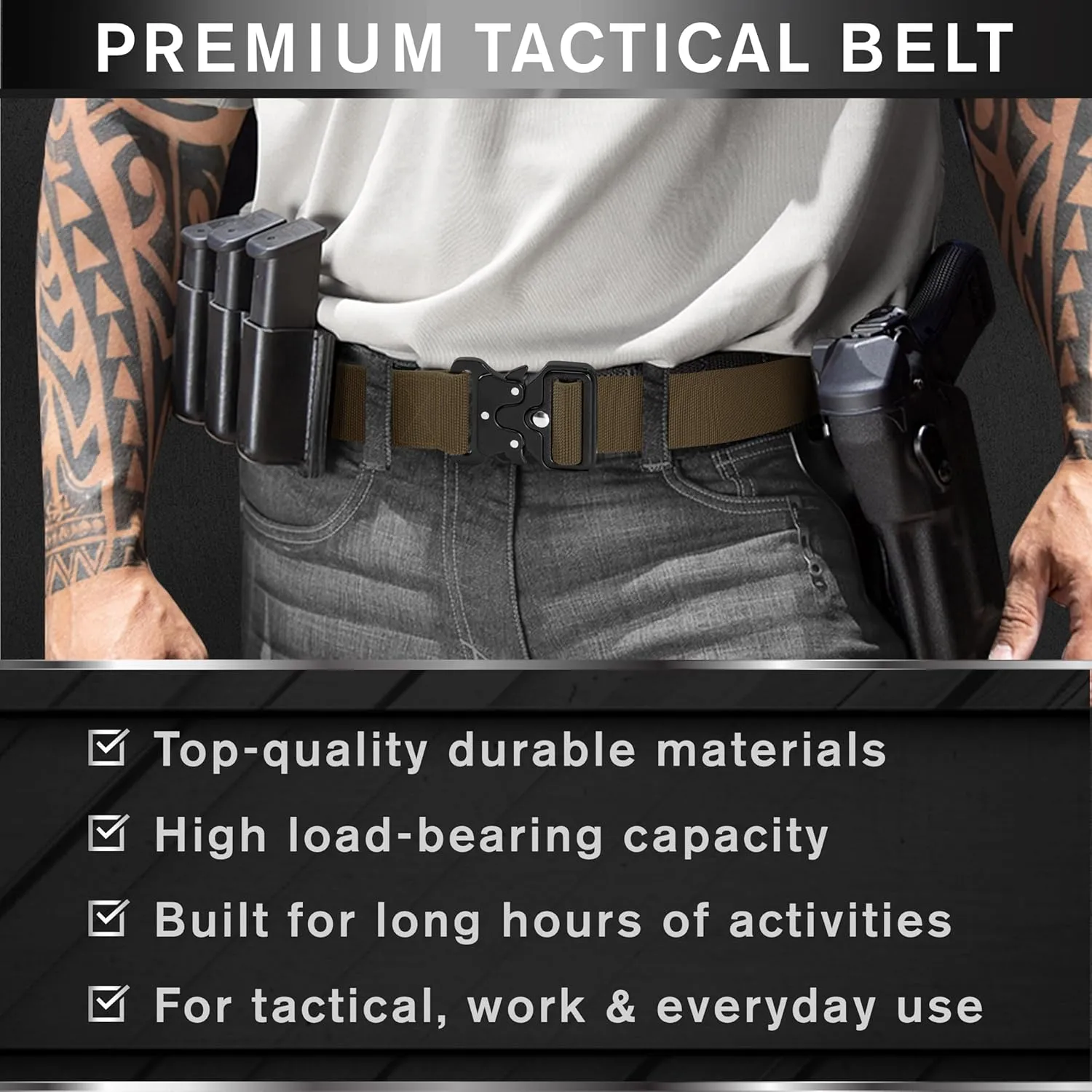 TECEUM Tactical Belt  Heavy-Duty & Quick Release  Military, Work, Rigger, Duty & Utility Belt for Men