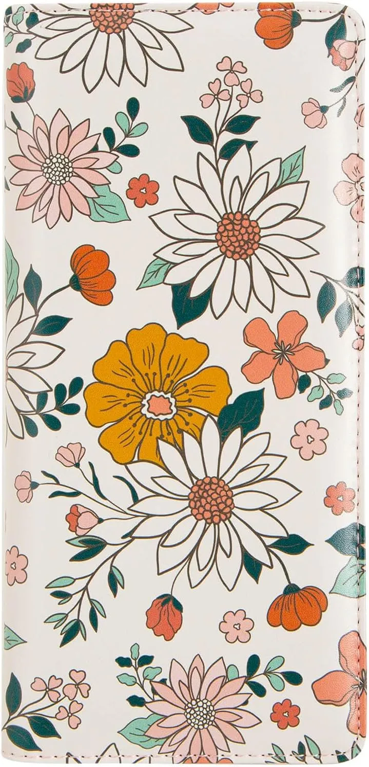 Ultra Slim Thin Leather Women Wallet Rfid Blocking Credit Card Holder Bifold Clutch (White Floral)