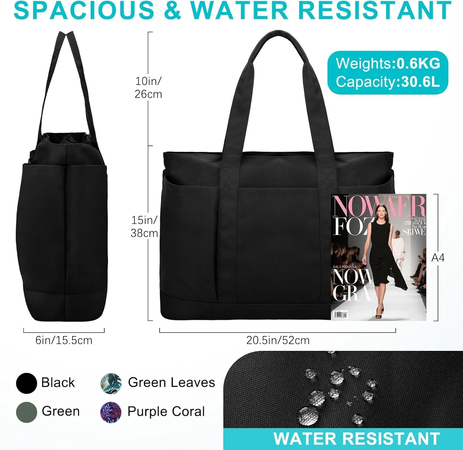 VASCHY Extra Large Beach Bag, Oversized Utility Travel Tote Bag with Zipper Waterproof Sand-proof Pool Bag with Wet Bag