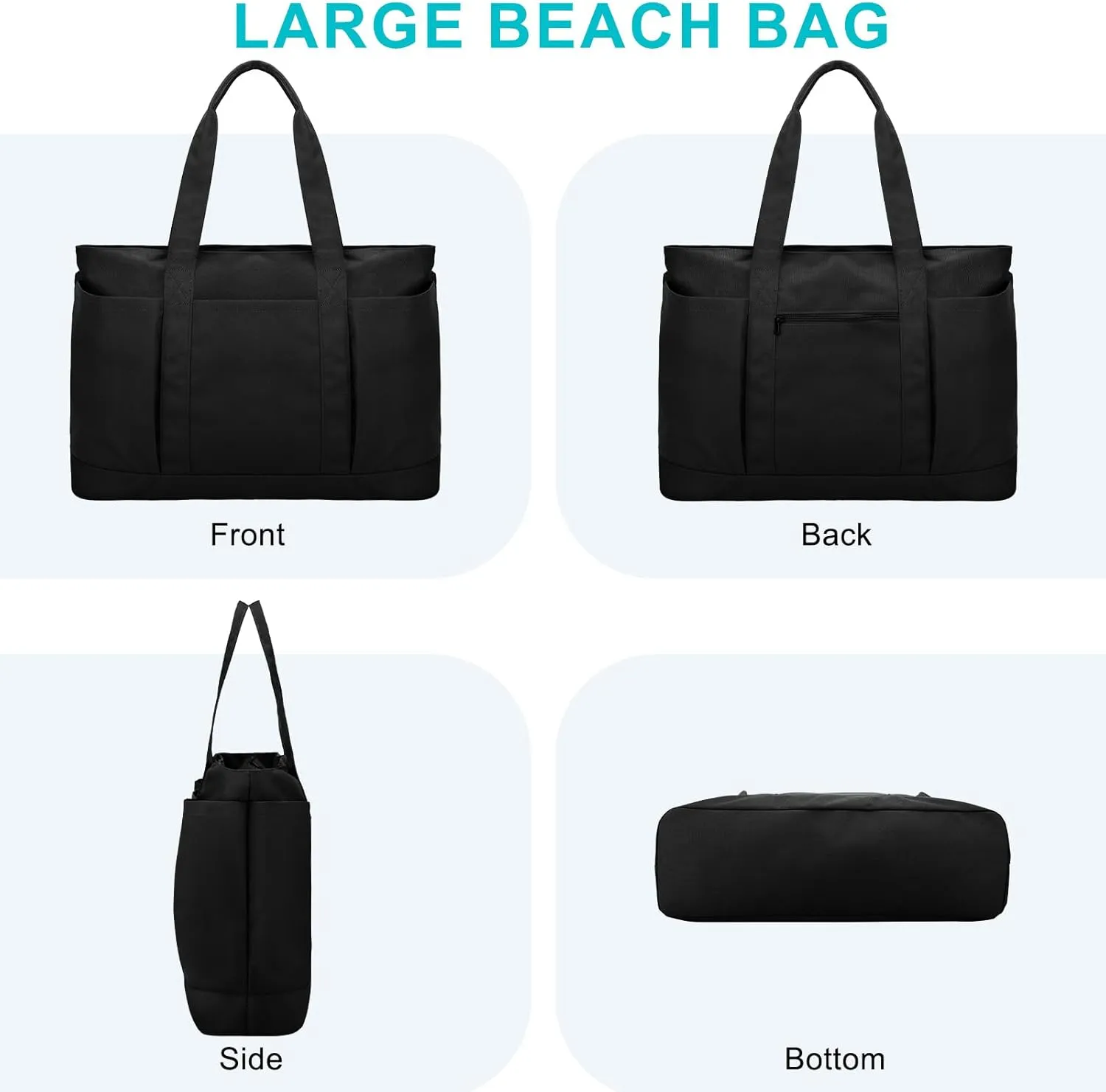 VASCHY Extra Large Beach Bag, Oversized Utility Travel Tote Bag with Zipper Waterproof Sand-proof Pool Bag with Wet Bag