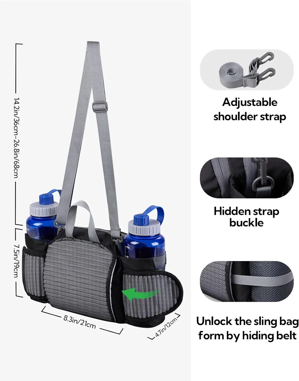 WATERFLY Fanny Pack Waist Bag: Fannie Pack 2 Water Bottle Holders Lumbar Belt Hiking Walking Running Jogging Camping Large Woman Man (Bottle Not Included