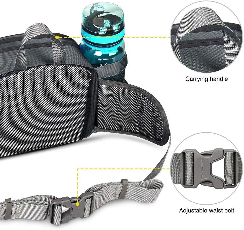 WATERFLY Fanny Pack Waist Bag: Fannie Pack 2 Water Bottle Holders Lumbar Belt Hiking Walking Running Jogging Camping Large Woman Man (Bottle Not Included