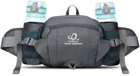 WATERFLY Fanny Pack Waist Bag: Fannie Pack 2 Water Bottle Holders Lumbar Belt Hiking Walking Running Jogging Camping Large Woman Man (Bottle Not Included