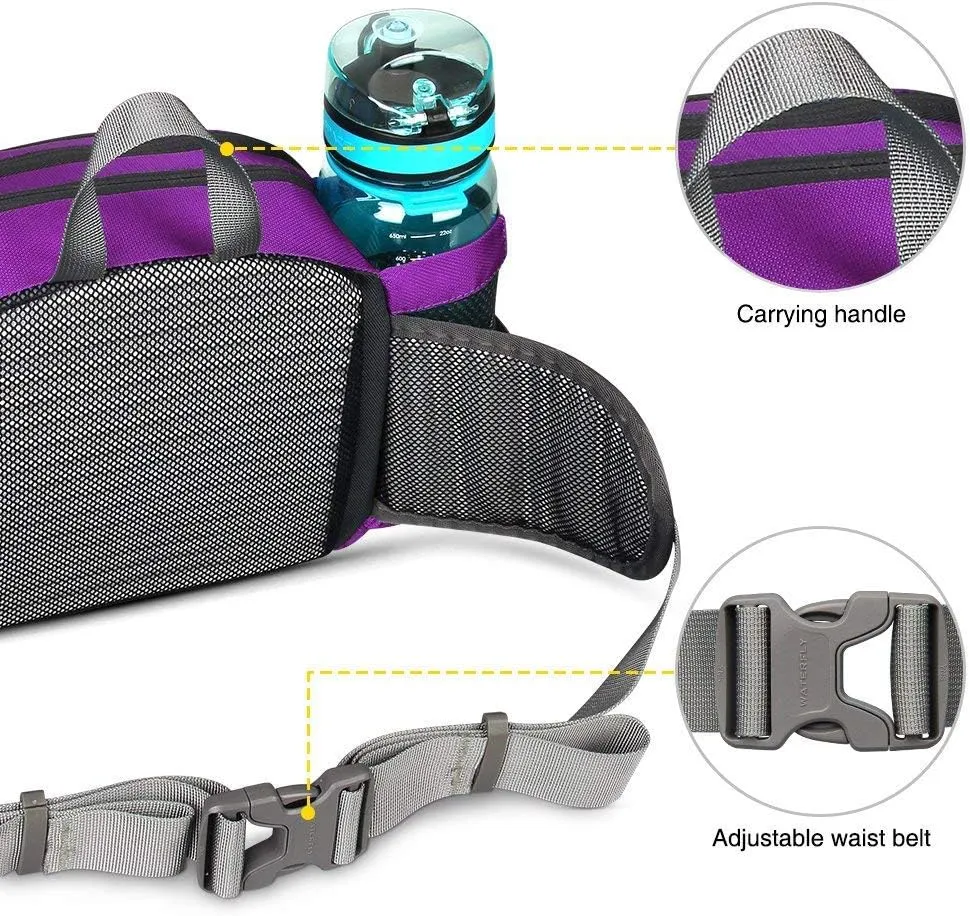 WATERFLY Fanny Pack Waist Bag: Fannie Pack 2 Water Bottle Holders Lumbar Belt Hiking Walking Running Jogging Camping Large Woman Man (Bottle Not Included