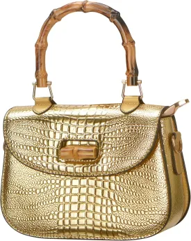 Women Handbag artificial leather Bamboo Top handle Crossbody bag Elegant Purse Evening bag Gift for Women Handmade