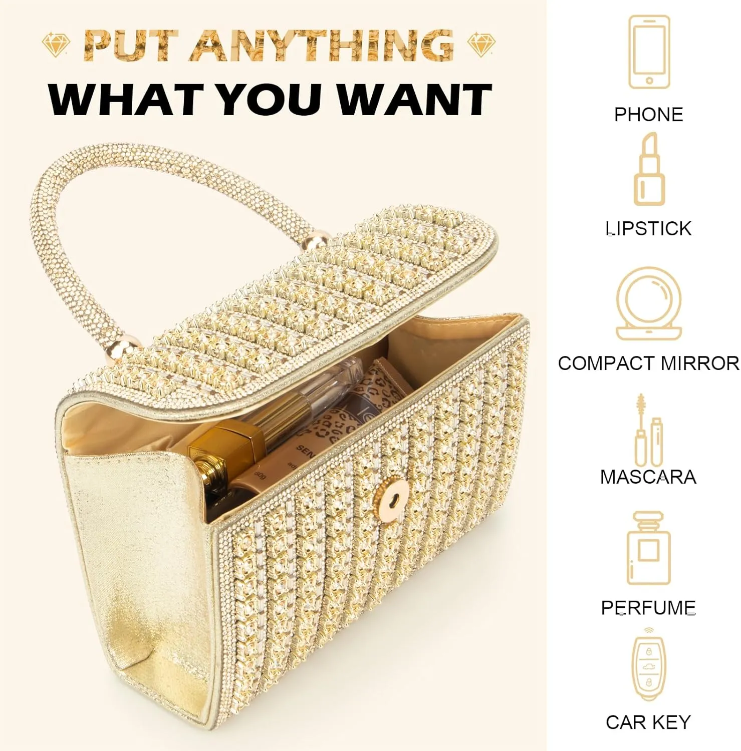 Women's Evening Bag Purse Clutch Bag Ladies Rhinestone Purses Glitter Small Handbags Party Wedding Prom