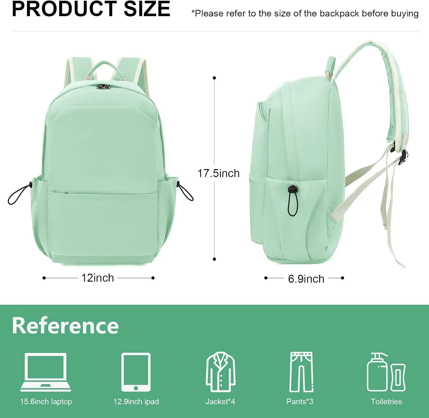 YGR Laptop Backpack for Women and Men, Waterproof Lightweight Travel Daily Rucksack Casual 15.6 inches Computer Bags for College, Green